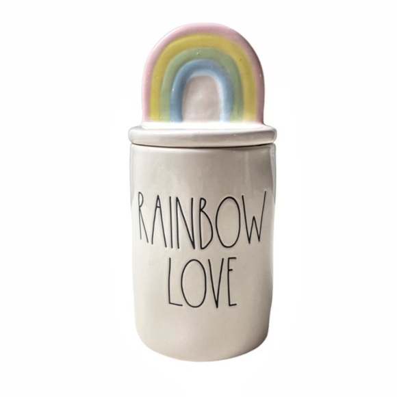 New Rae Dunn Ceramic Rainbow Love 13.2 Ounce Covered Candle - Picture 9 of 11
